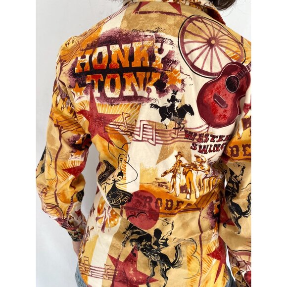 90s vintage panhandle western cowboy rodeo graphic music print button up shirt - Picture 3 of 10